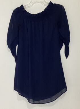 City Triangle Women’s Size S Long Sleeve Navy Sheer Blouse Sleeves w/Tie Boho